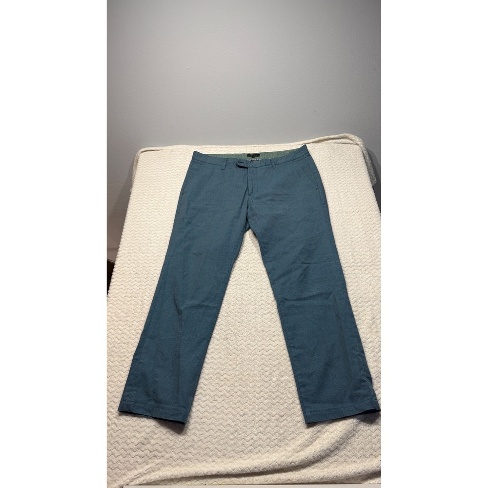 Ted Baker London Mens 36R Teal Blue Micro Pattern Flat Front Chino Trousers